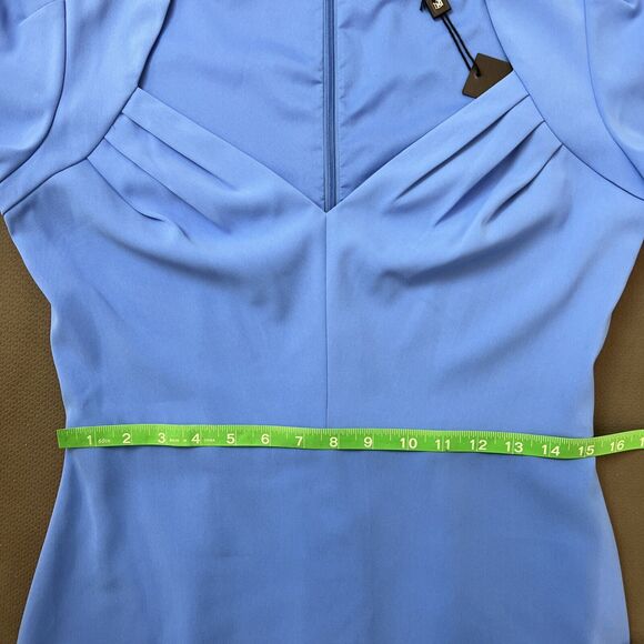 NWT Badgley Mischka Cornflower Blue Cocktail Dress sz 8 Slimming Pleats Charity - Picture 7 of 11